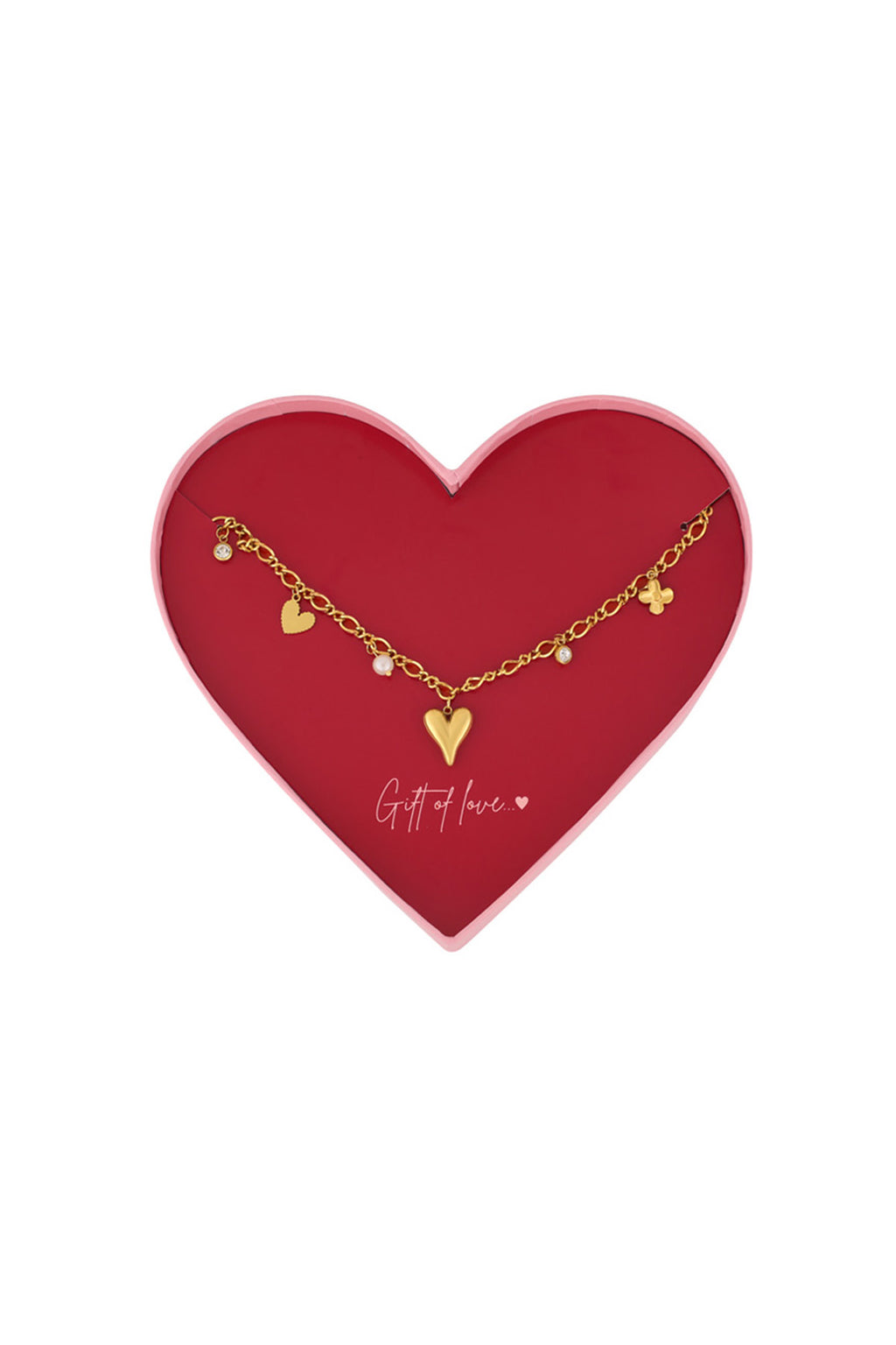Ketting met hartjes bedels in cadeau doosje goud