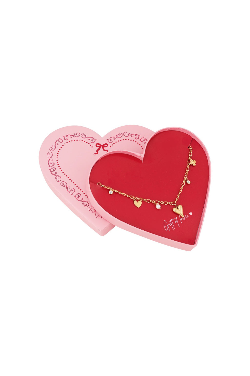 Ketting met hartjes bedels in cadeau doosje goud