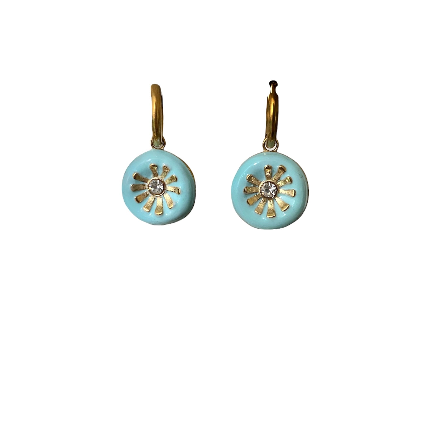 Oorbellen hangers van bedel in blauw goud