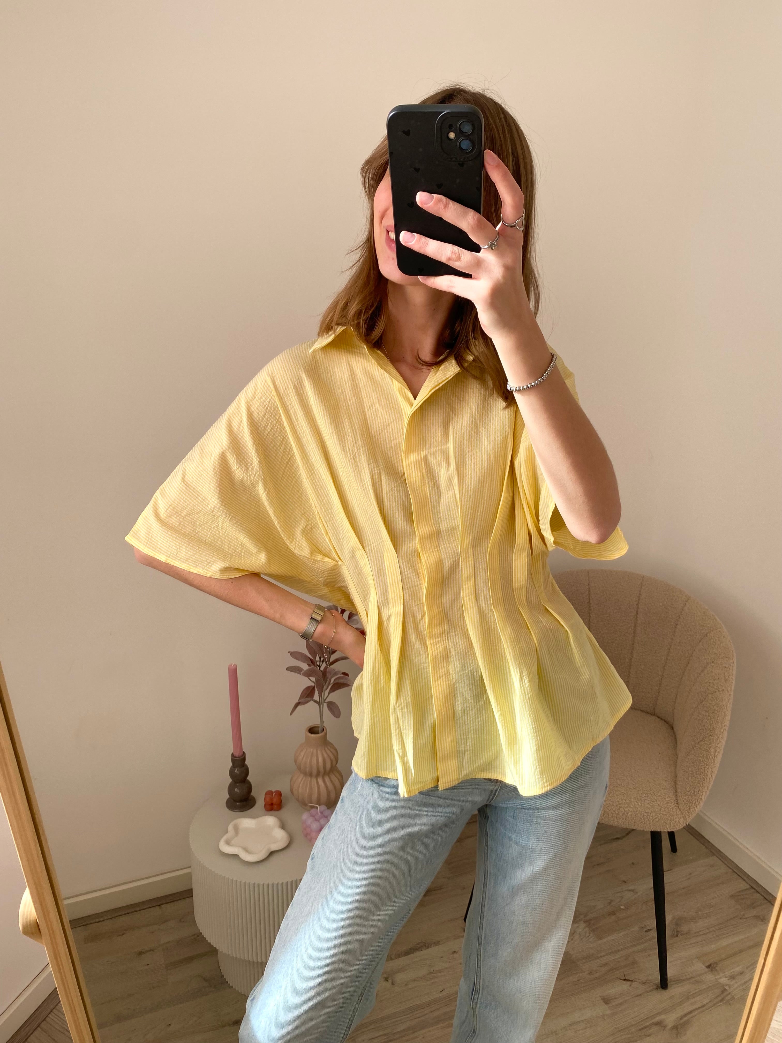 Blouse met taille en strepen in het geel met wit