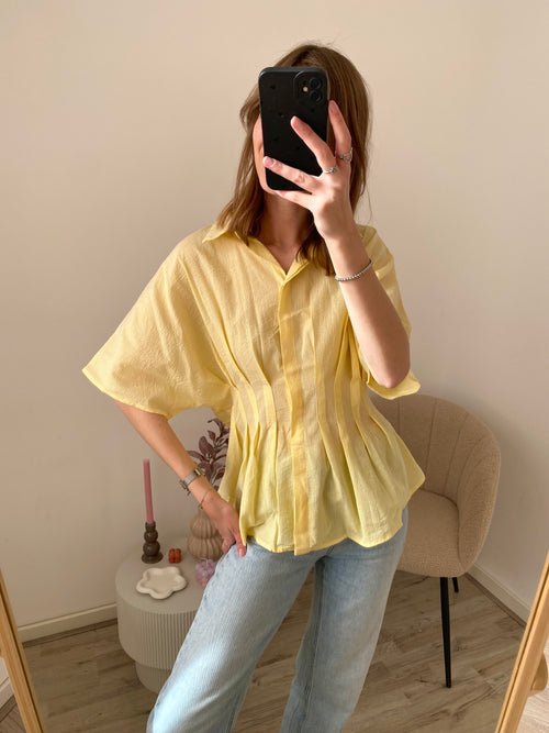 Blouse met taille en strepen in het geel met wit