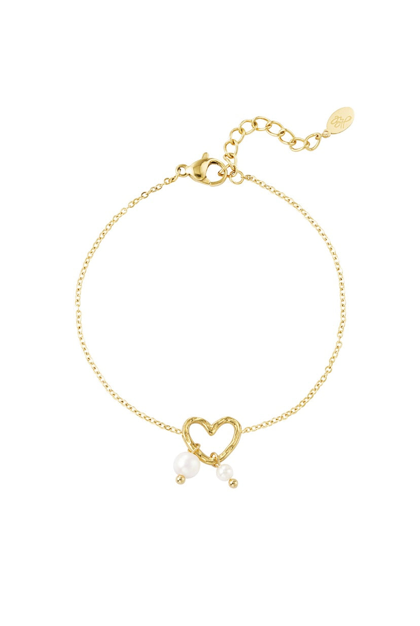 Subtiele armband met hart en parels goudkleurig waterproof