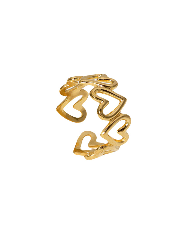 Gouden verstelbare ring met hartjes