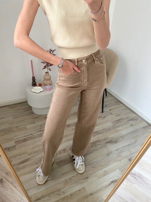Wide leg jeans in het taupe met veel stretch