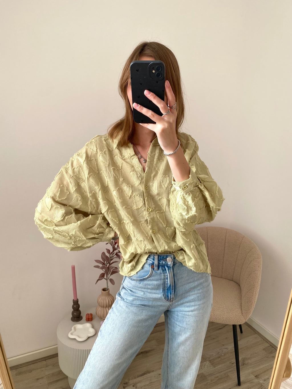 Blouse met hartjes in het groen