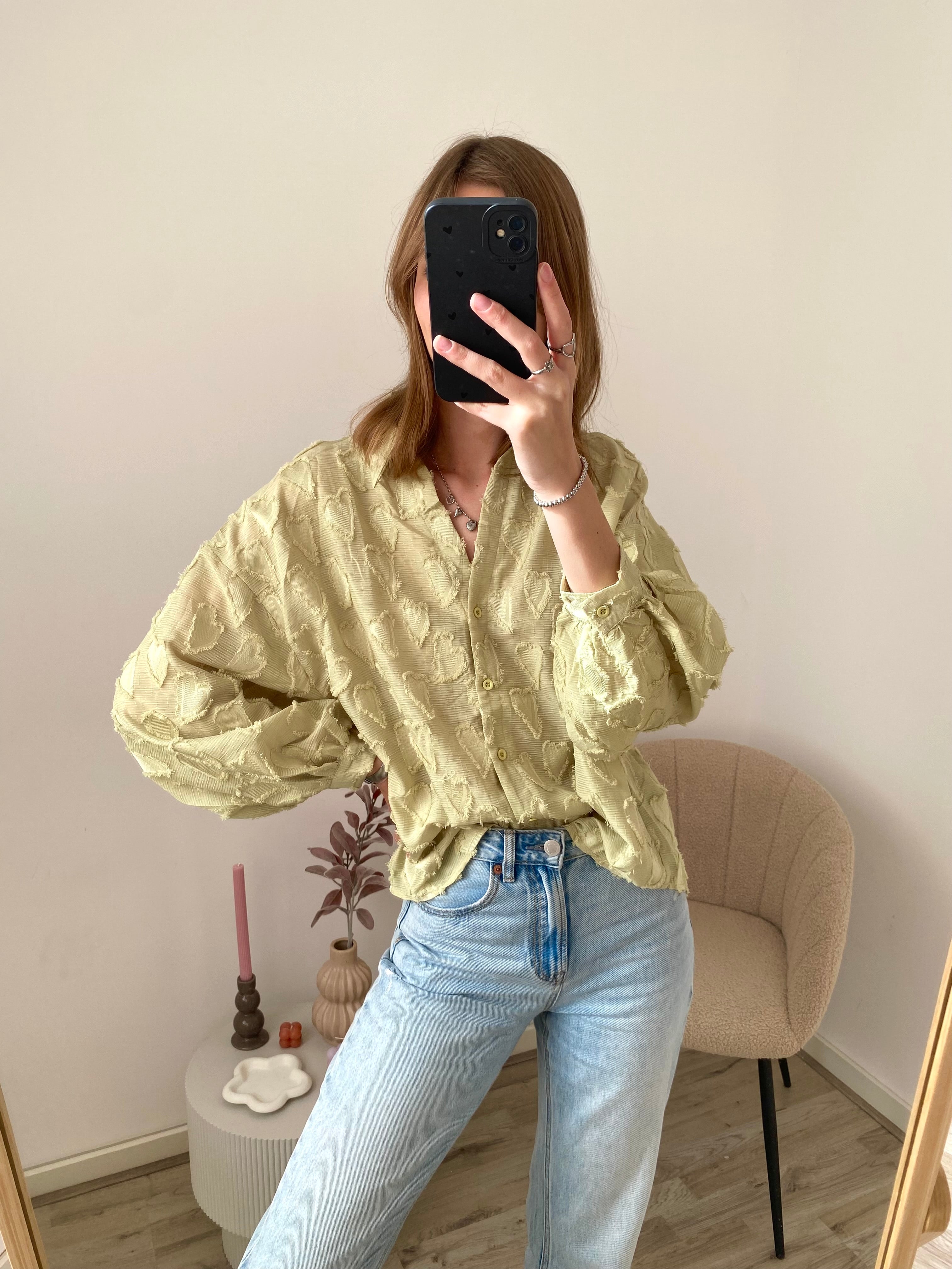 Blouse met hartjes in het groen
