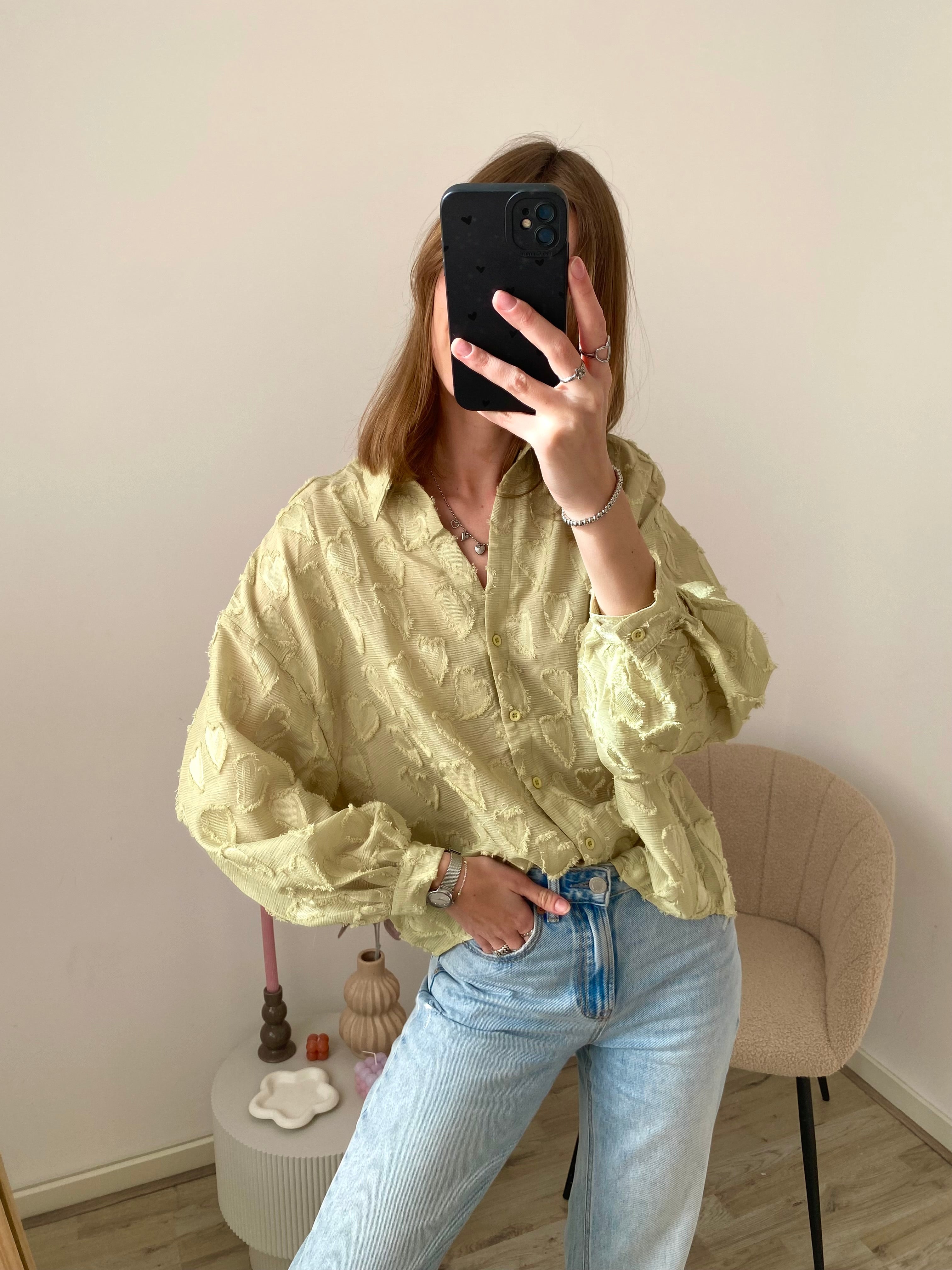 Blouse met hartjes in het groen