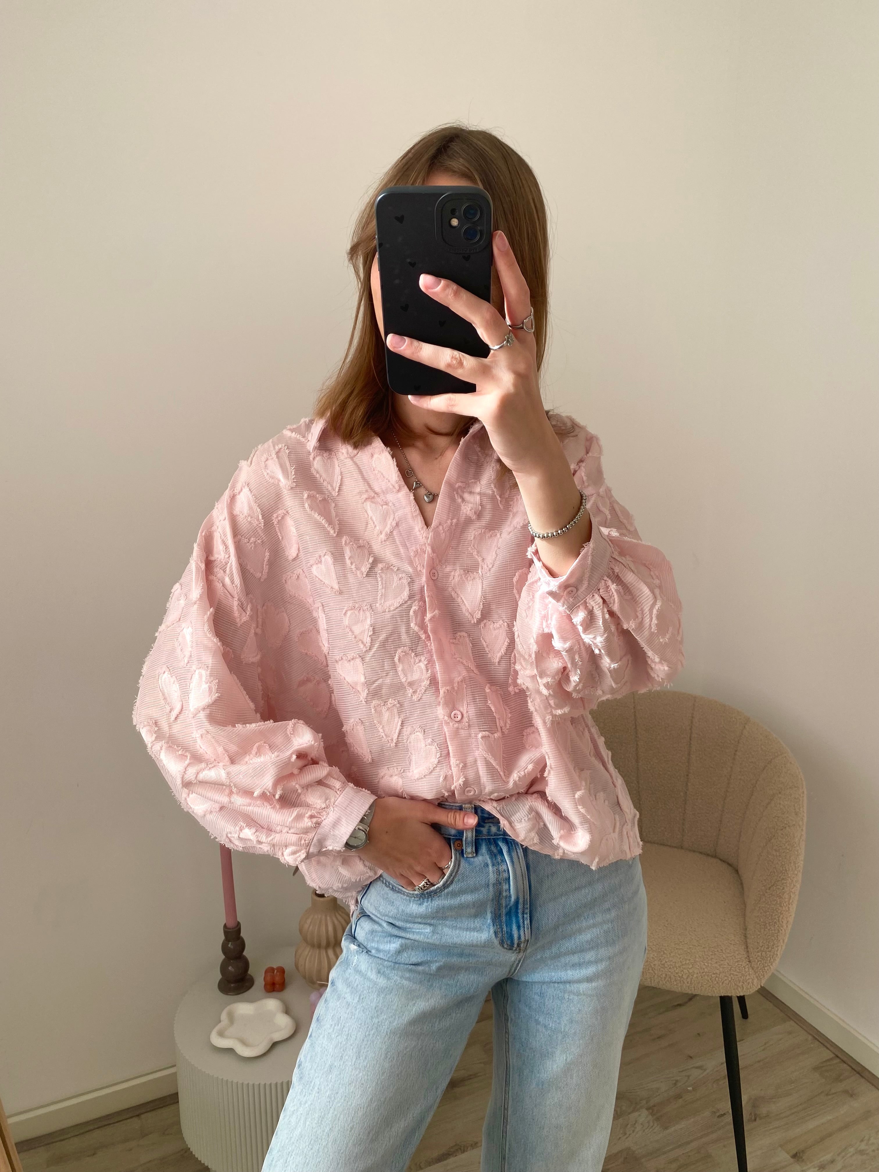 Blouse met hartjes structuur in het roze