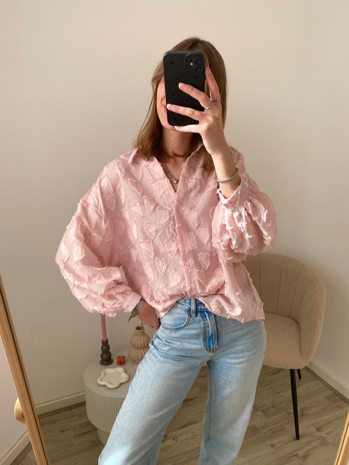 Blouse met structuur van hartjes in het roze 