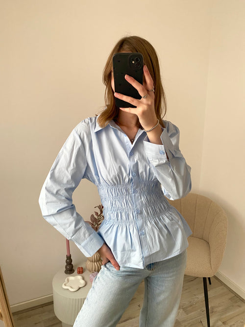 Blouse met stretch bij de taille in het blauw