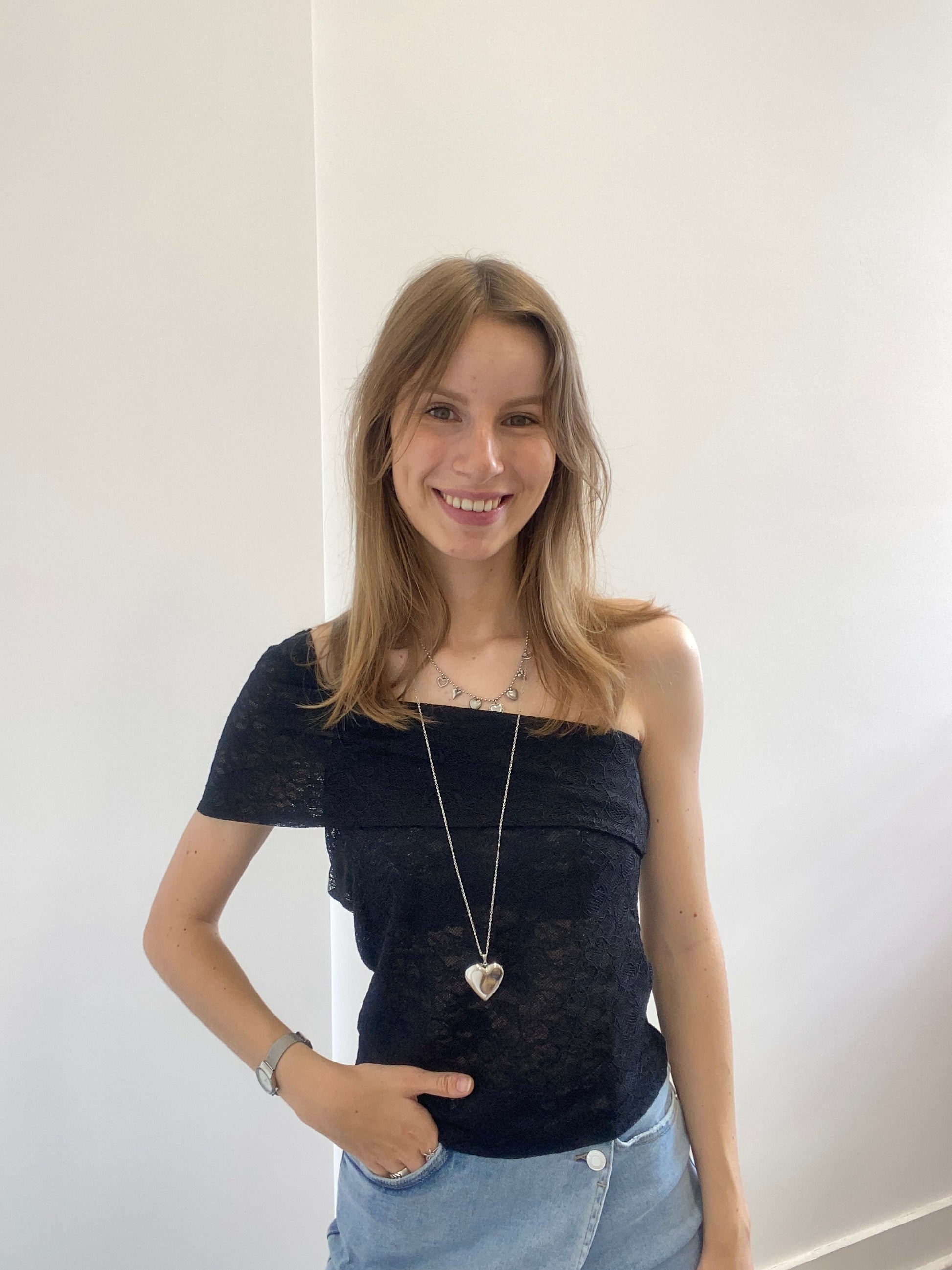 Kanten top off shoulder in het zwart