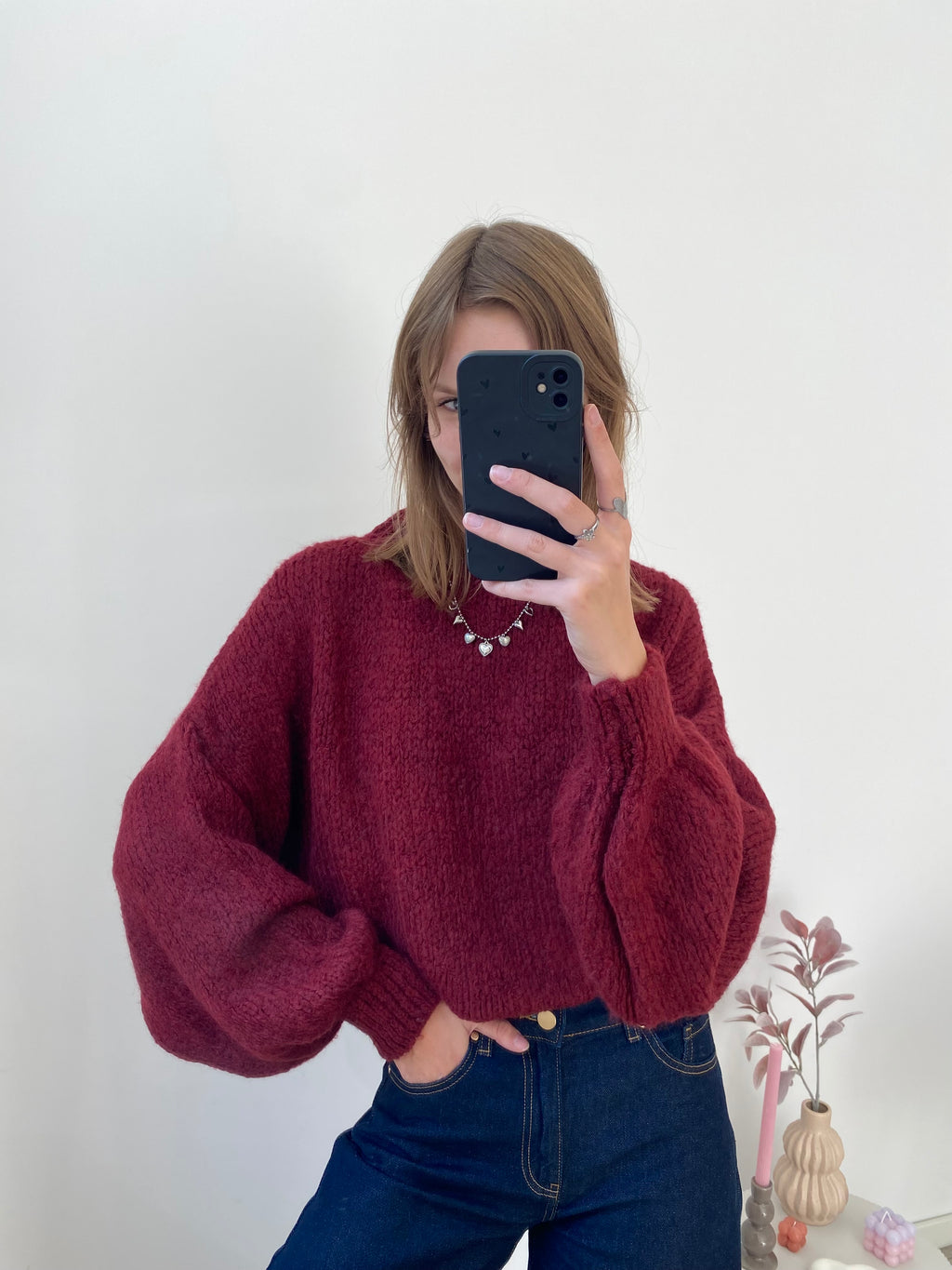 Comfy trui sweater met oversized effect in bordeaux rood