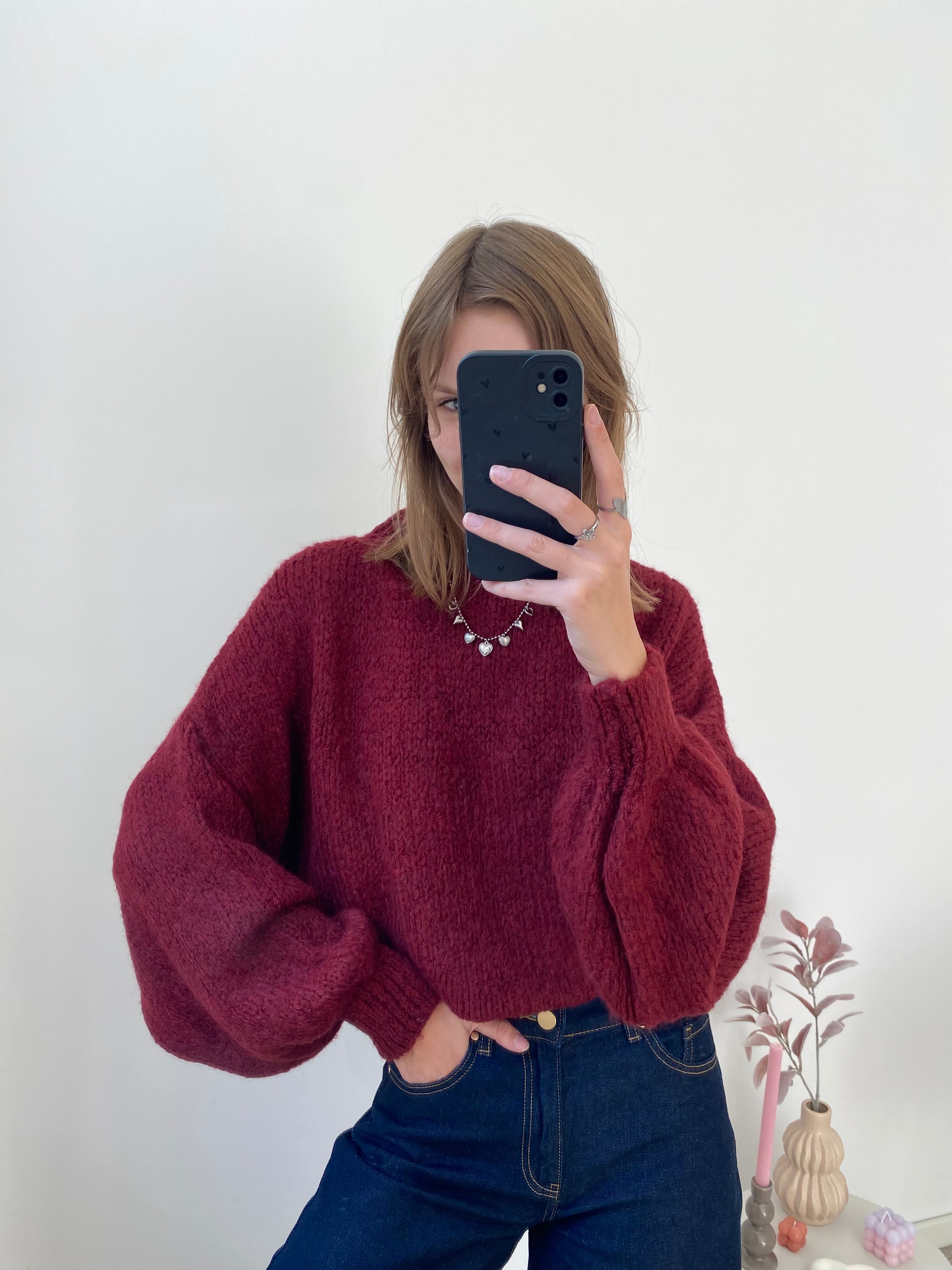 Comfy trui sweater met oversized effect in bordeaux rood