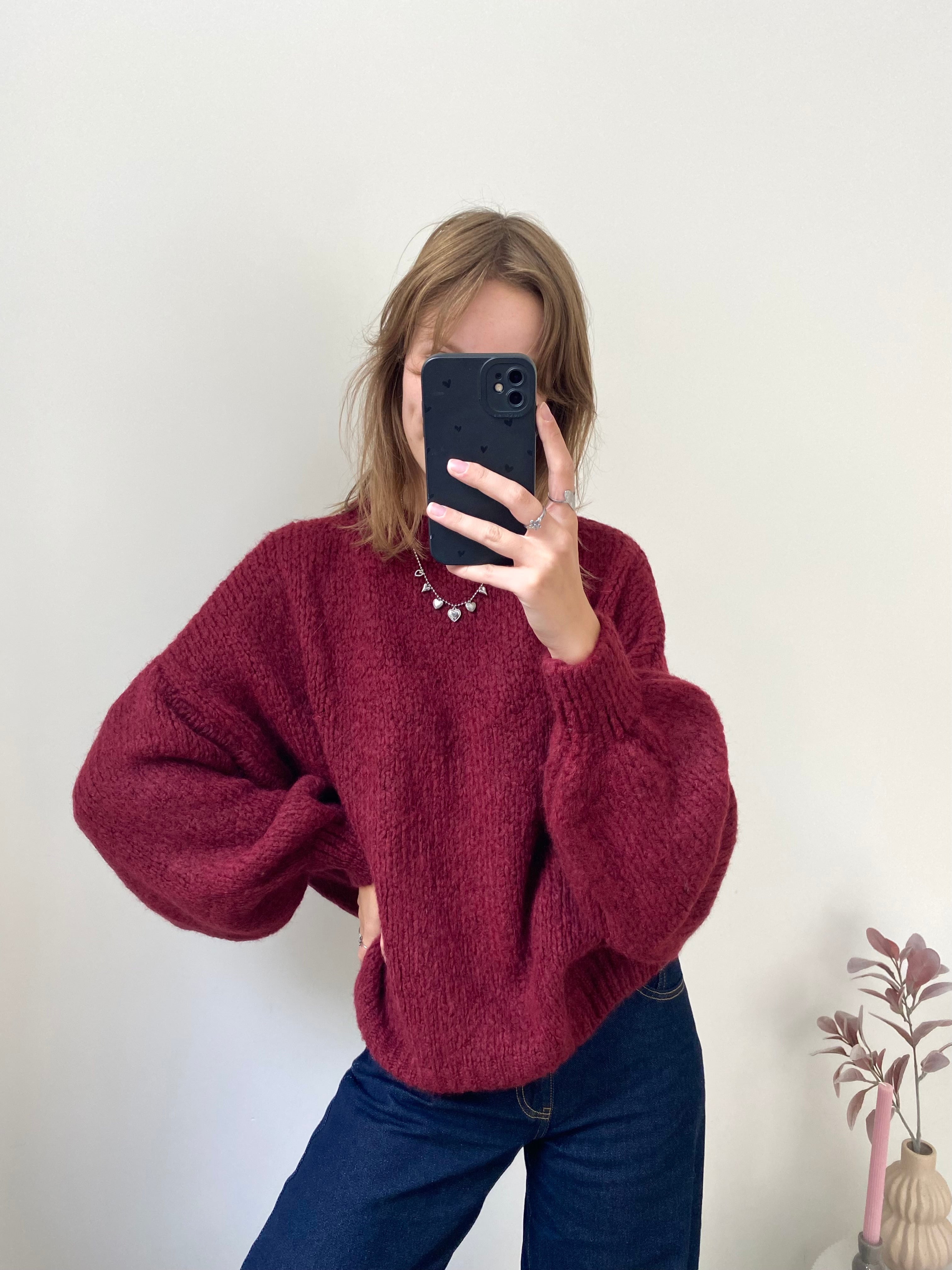 Comfy trui sweater met oversized effect in bordeaux rood