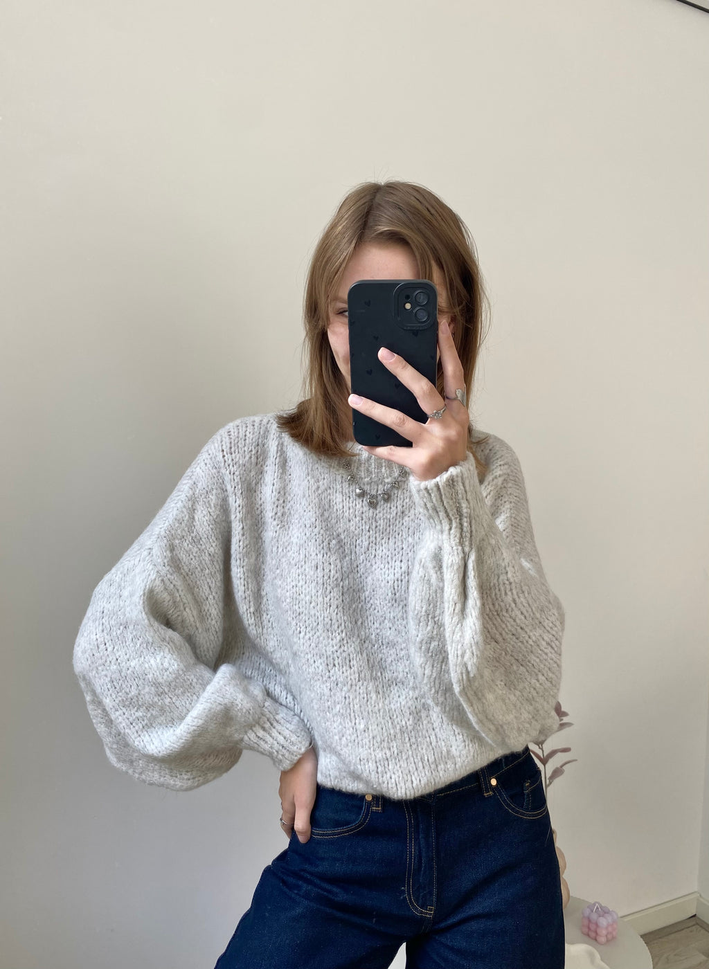 Comfy sweater trui met oversized effect in een lichtgrijze kleur