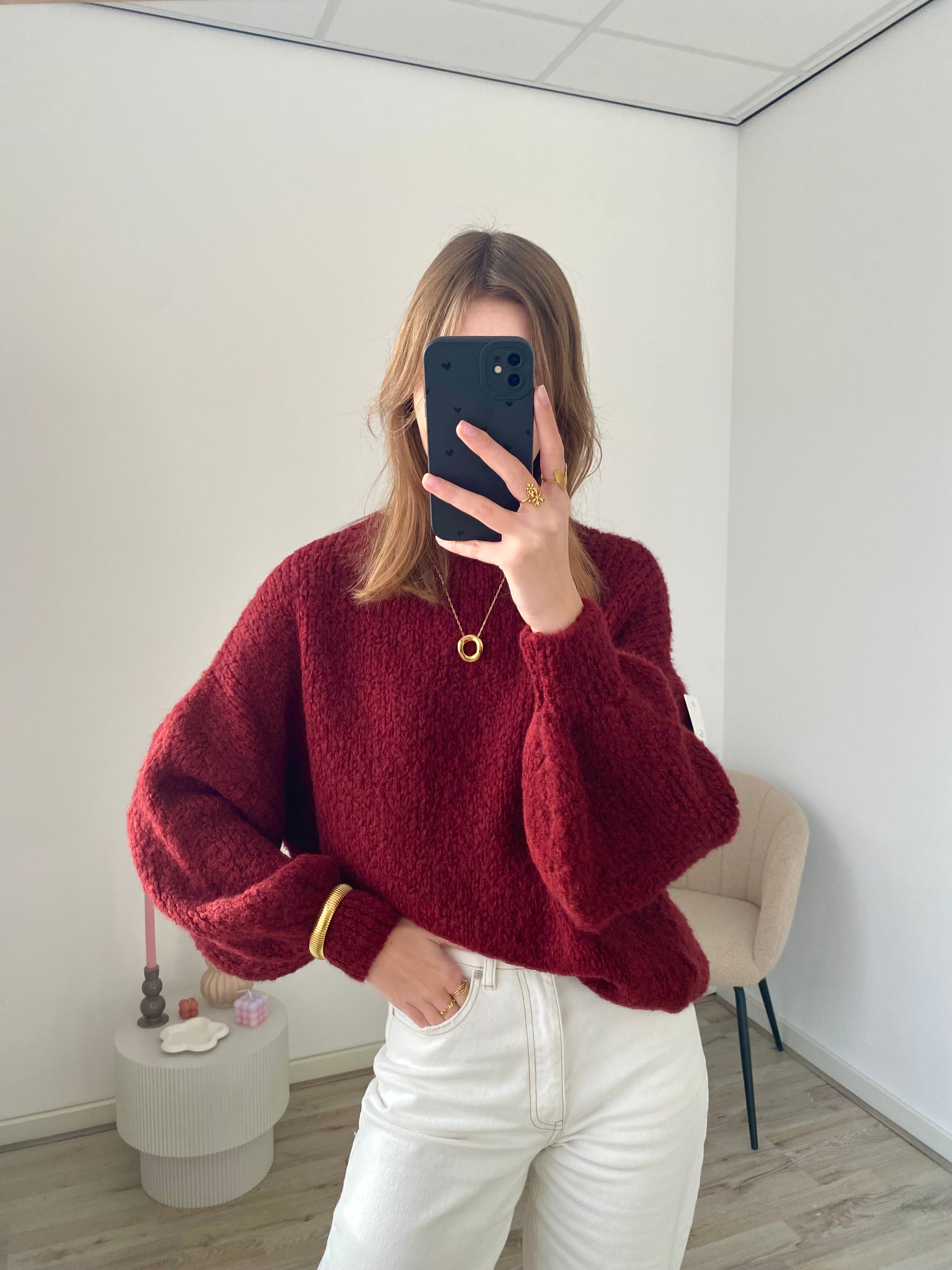 Oversized trui sweater knit in bordeaux
