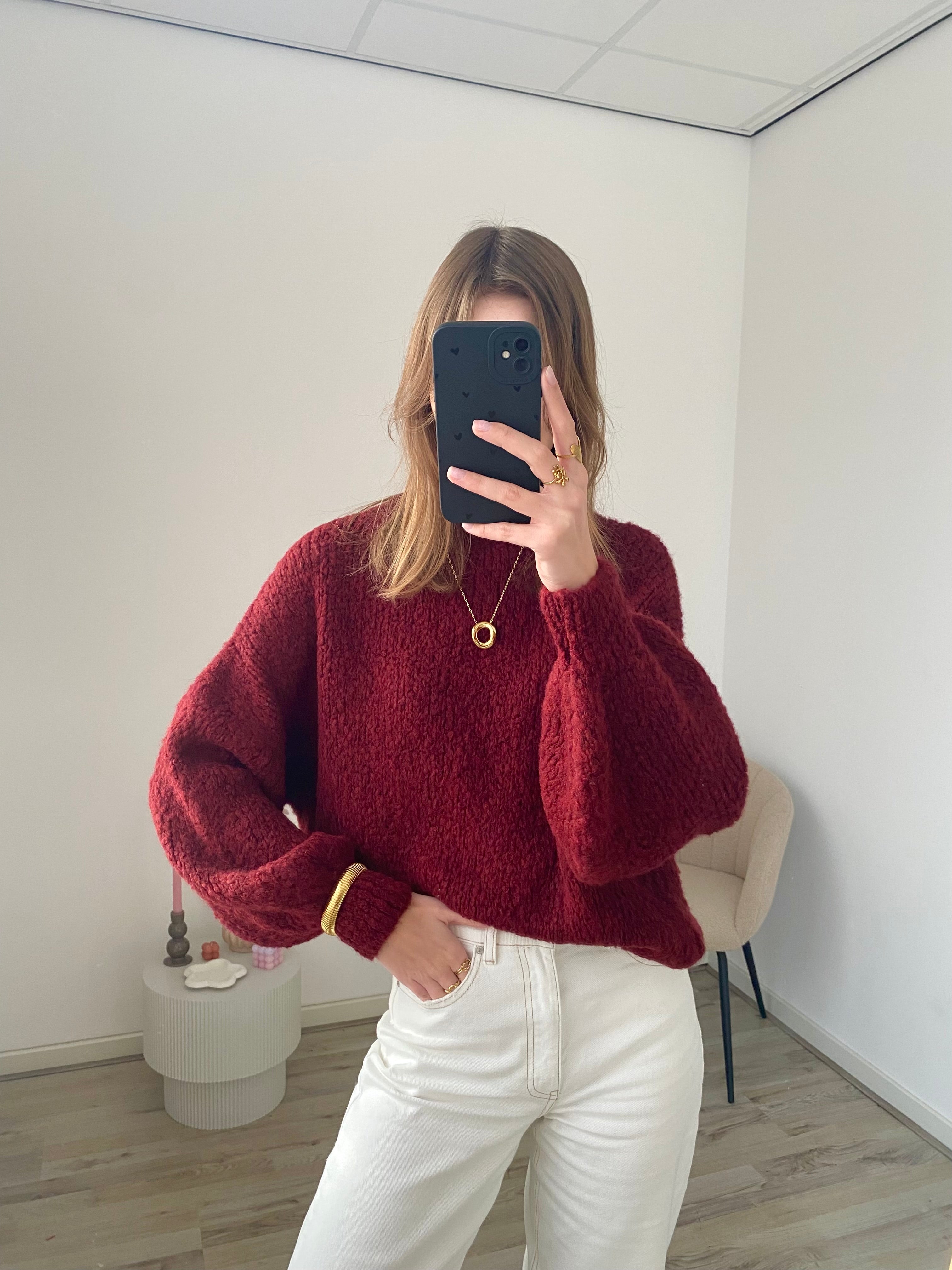 Oversized trui sweater knit in bordeaux