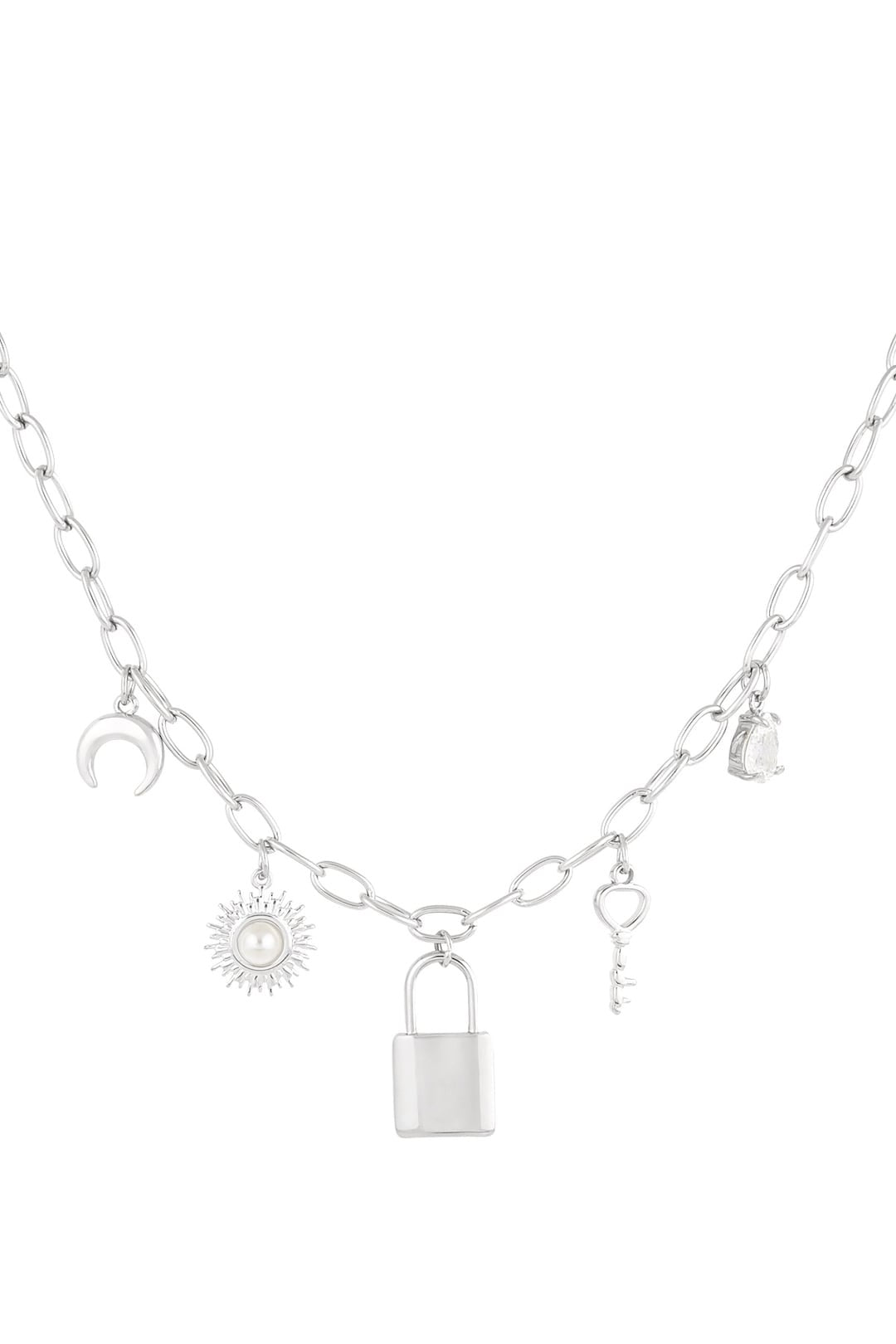 Statement schakelketting zilver met verschillede bedels waterproof