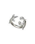 Ring met krab en zeester in het zilver