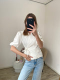 Blazer met overslag en korte pofmouw in witte kleur