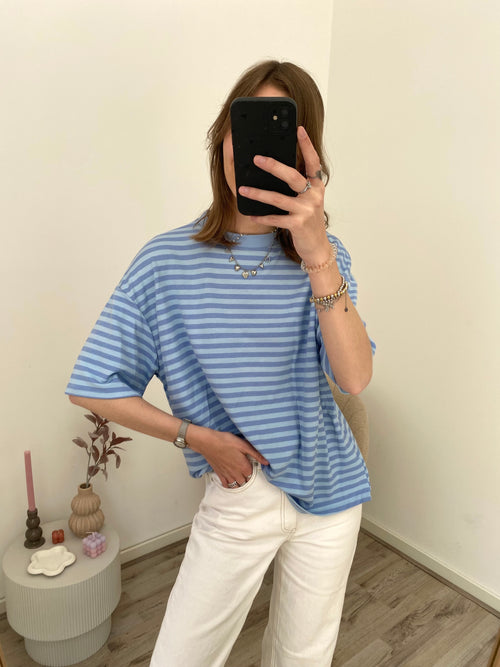 Shirt met korte mouw en strepen in blauw met donkerblauw