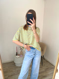 Korte mouw oversized shirt met strepen in geel met blauw