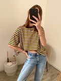 Shirt met korte mouw en strepen in bruin met geel