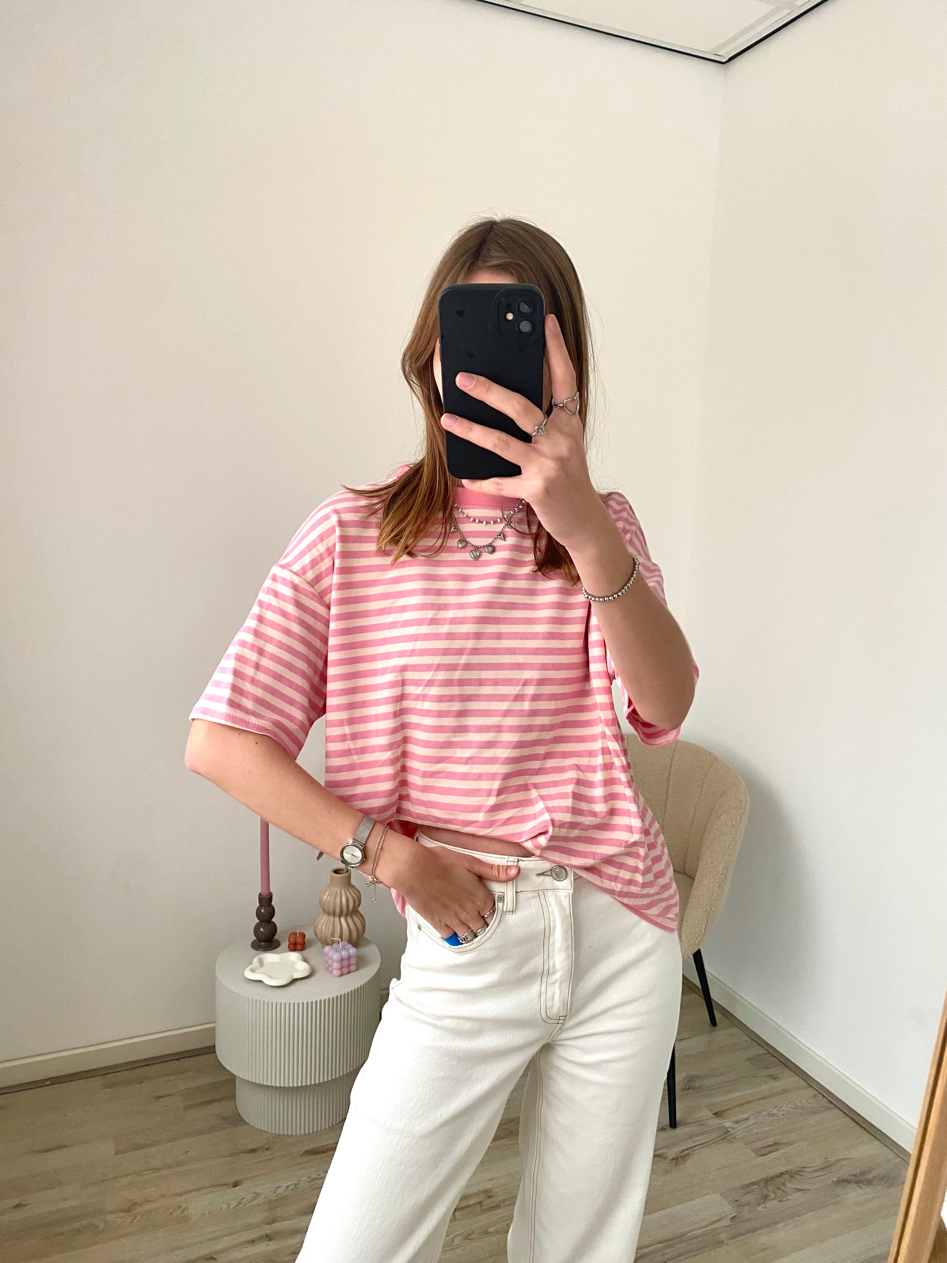 Oversized shirt met strepen in donkerroze met roze kleur