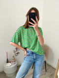 Shirt met korte mouw en strepen in groen met lime
