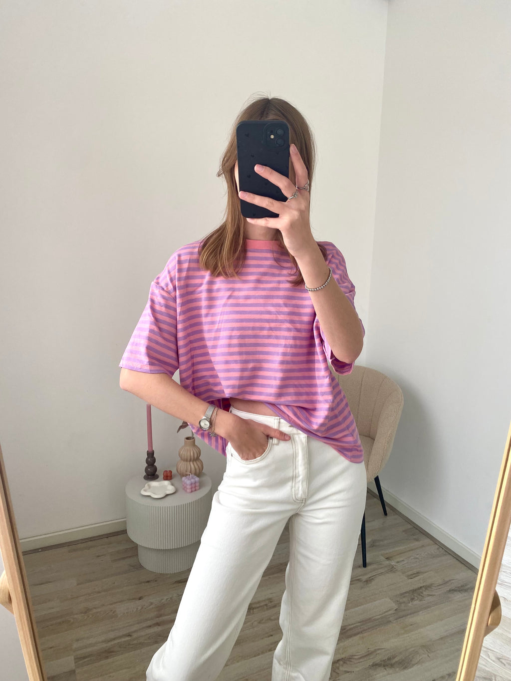 Oversized shirt met strepen in roze met paarse kleur