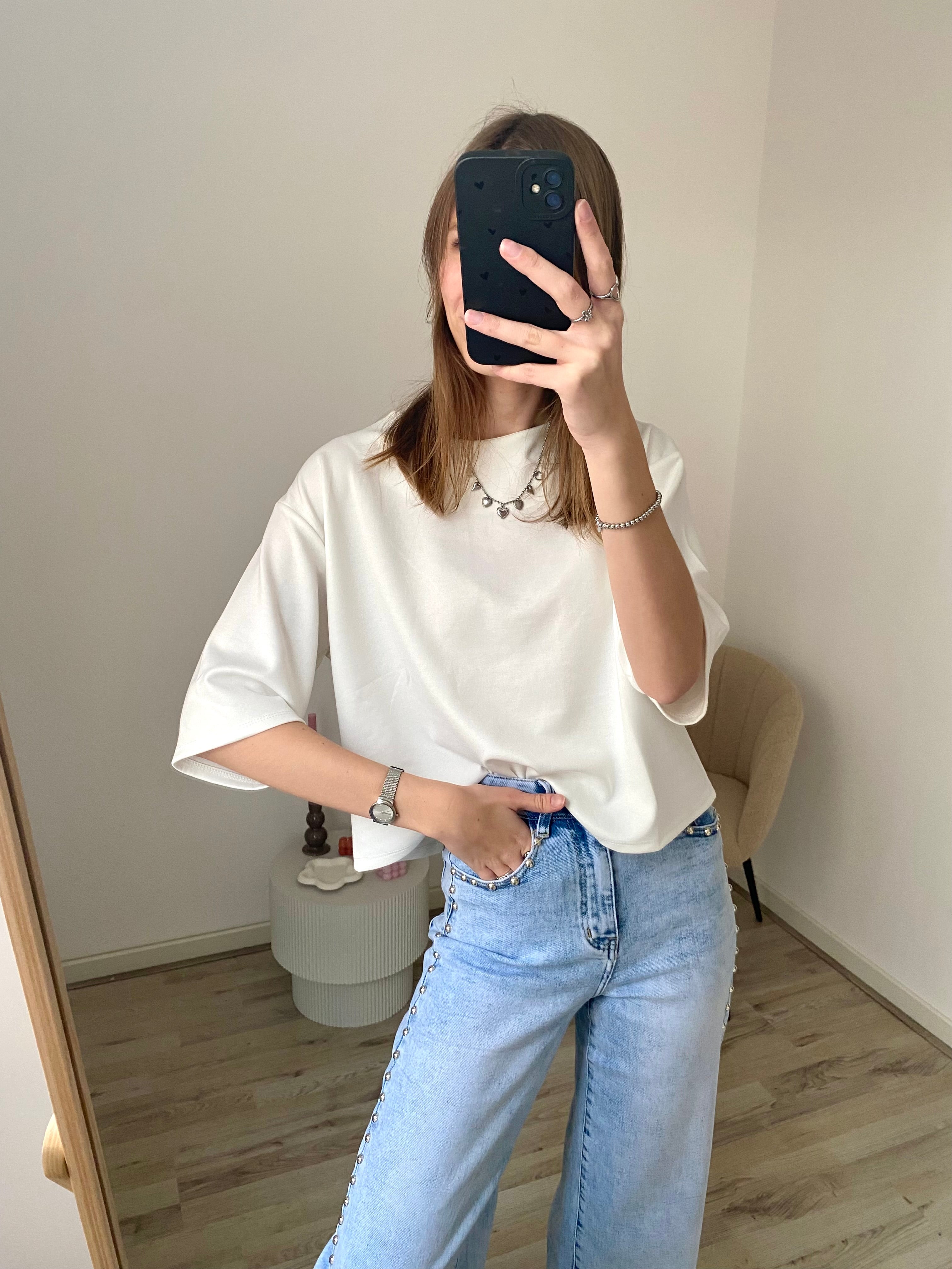 Top met korte mouwen en oversized fit in het wit