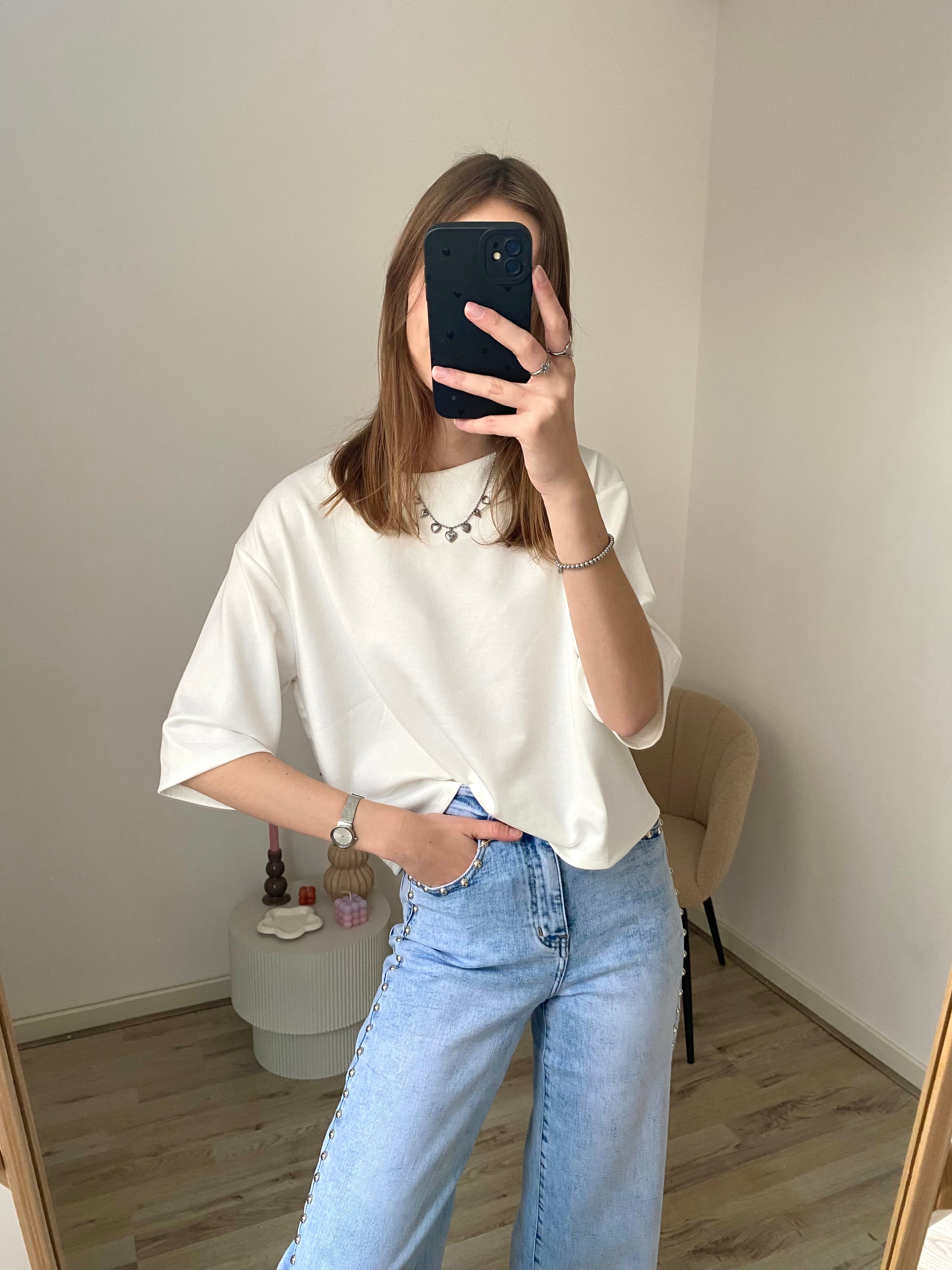 Top met korte mouwen en oversized fit in het wit