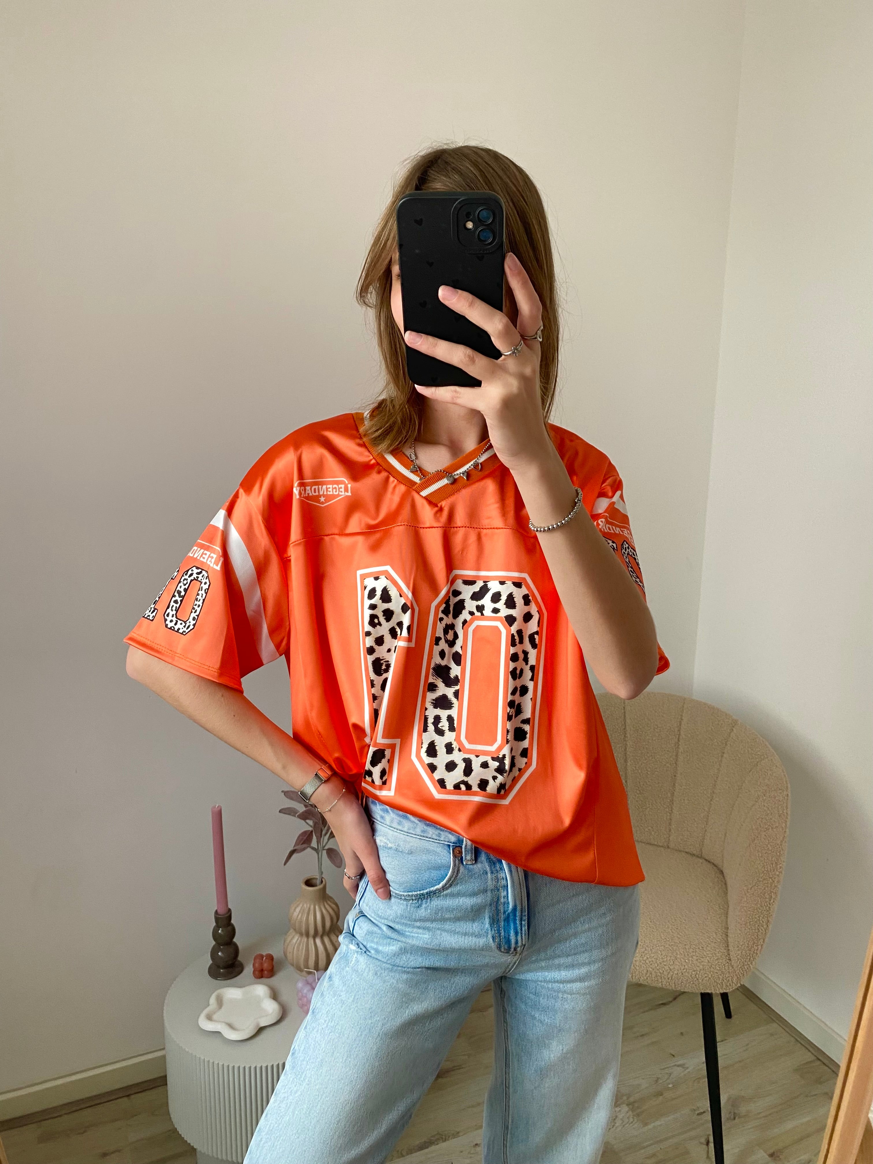 Oversized jersey shirt met panterprint in het oranje 