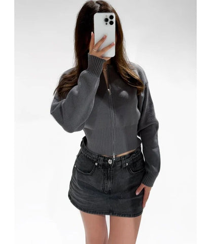 LISA ZIPPER CARDIGAN DARK GREY