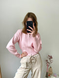 Cardigan met lange mouw en ritssluiting in roze kleur