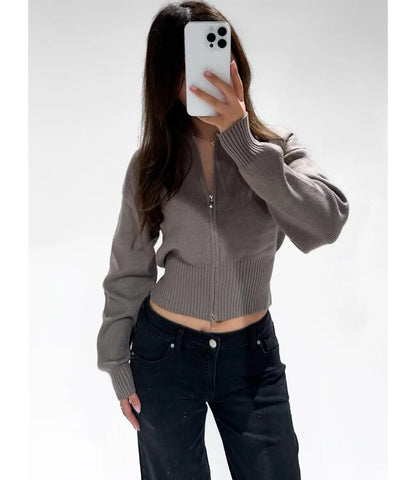 LISA ZIPPER CARDIGAN TAUPE