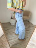 Wide leg jeans met studs in blauwe wassing