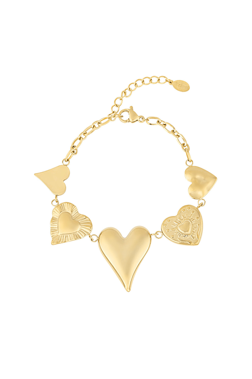 Statement bedelarmband met grote harten in het goud