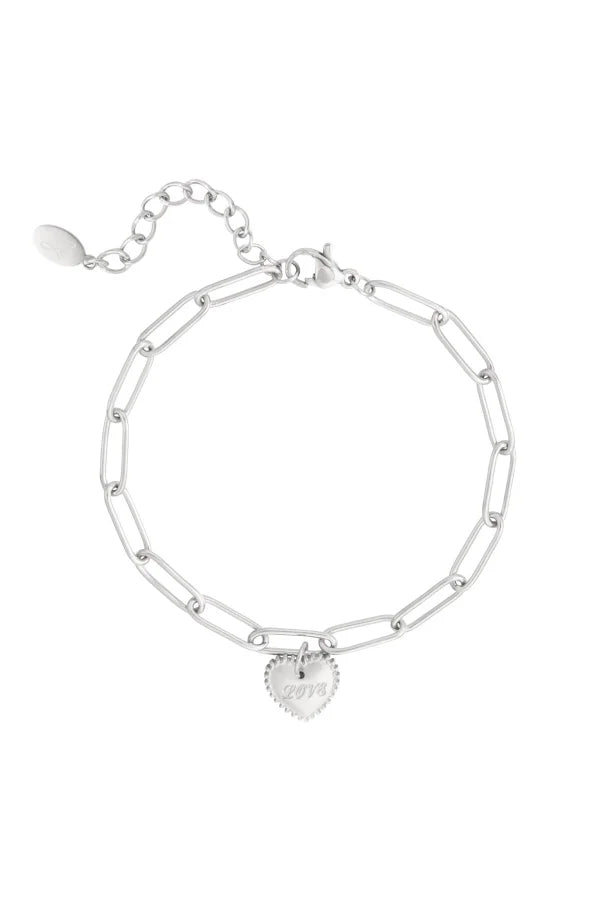 Schakelarmband in het zilver met hartjes bedel