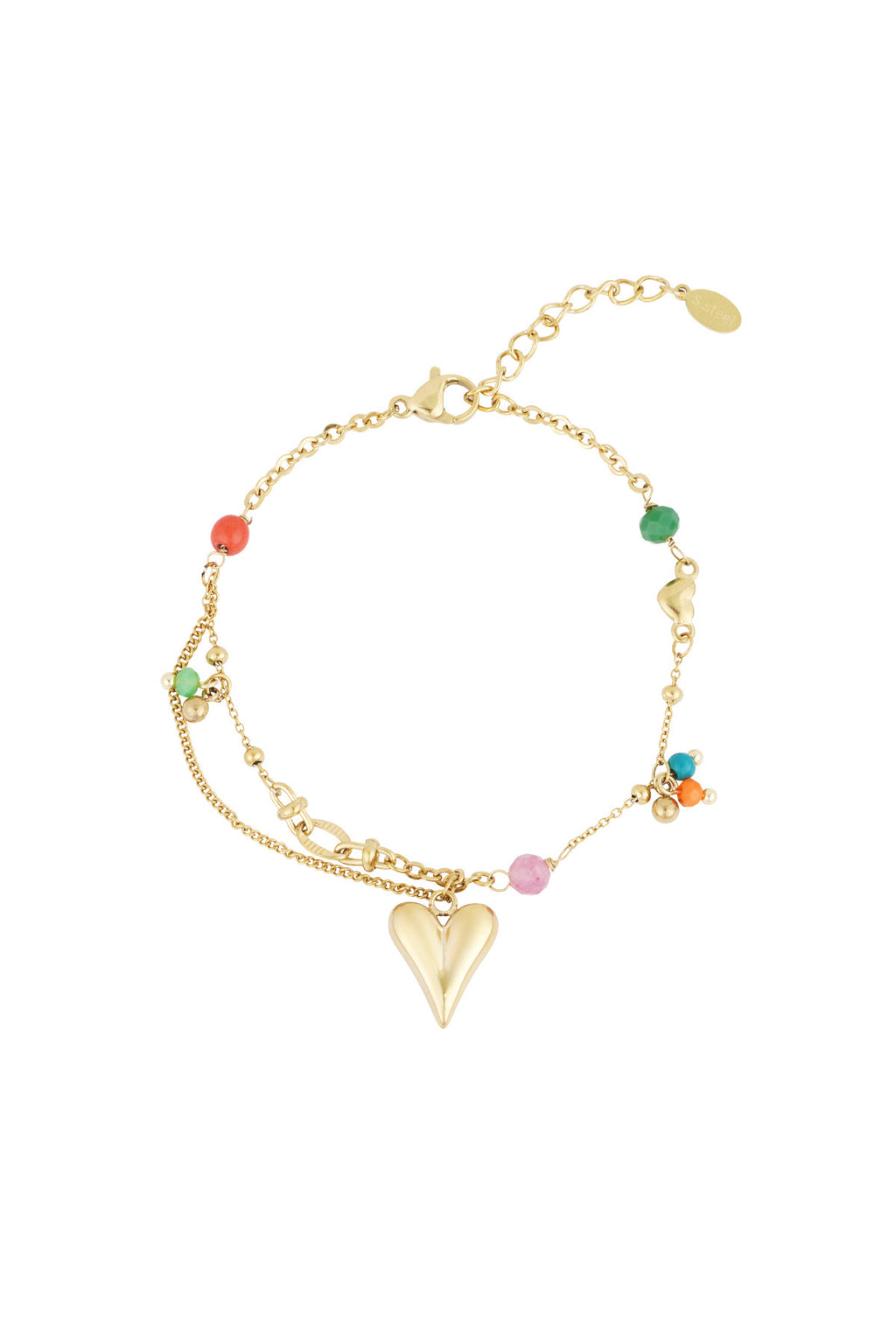 Armband met hartjes bedel en kleurrijke details goud