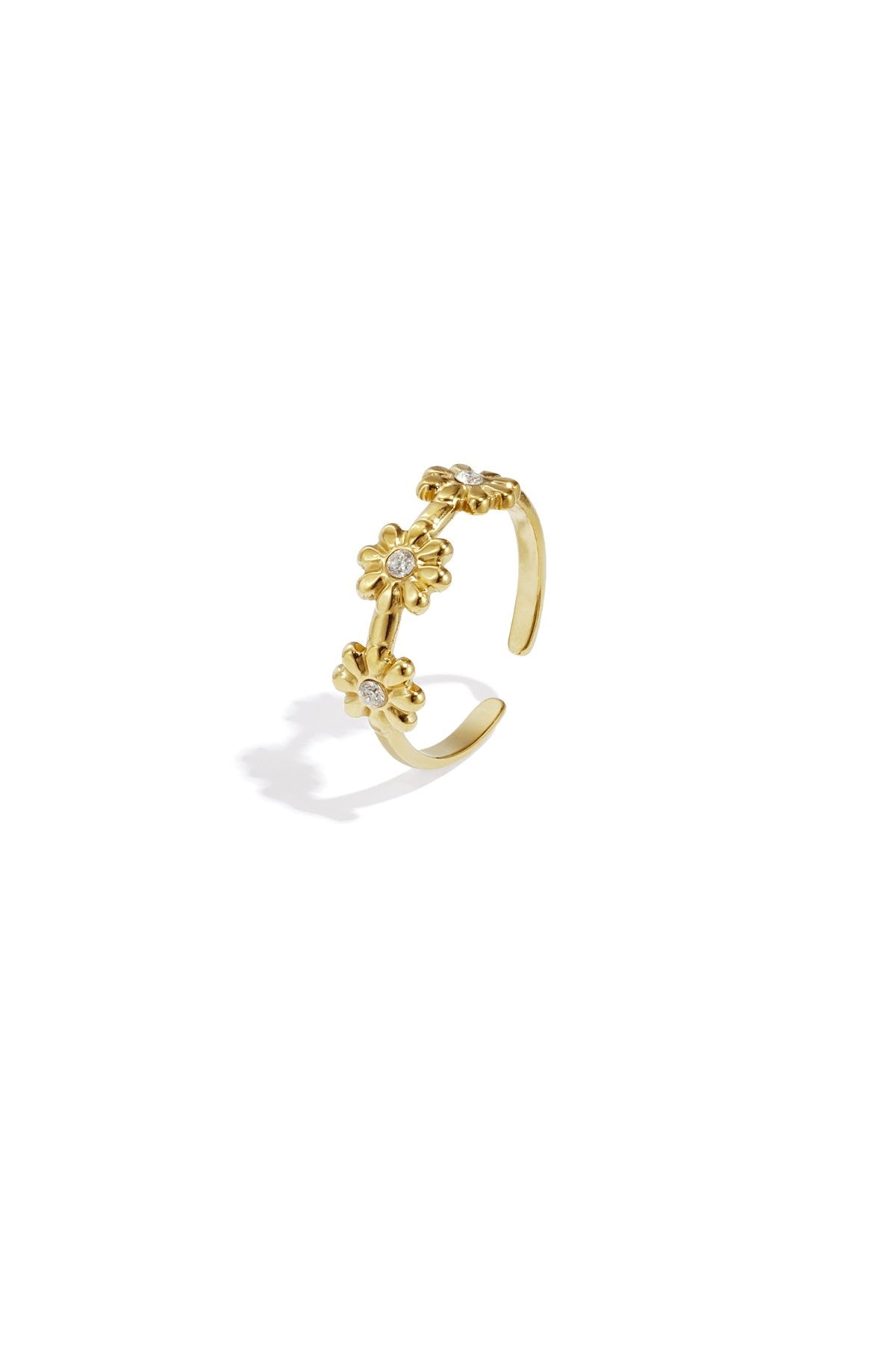 Gouden ring met kleine bloemen en diamantjes