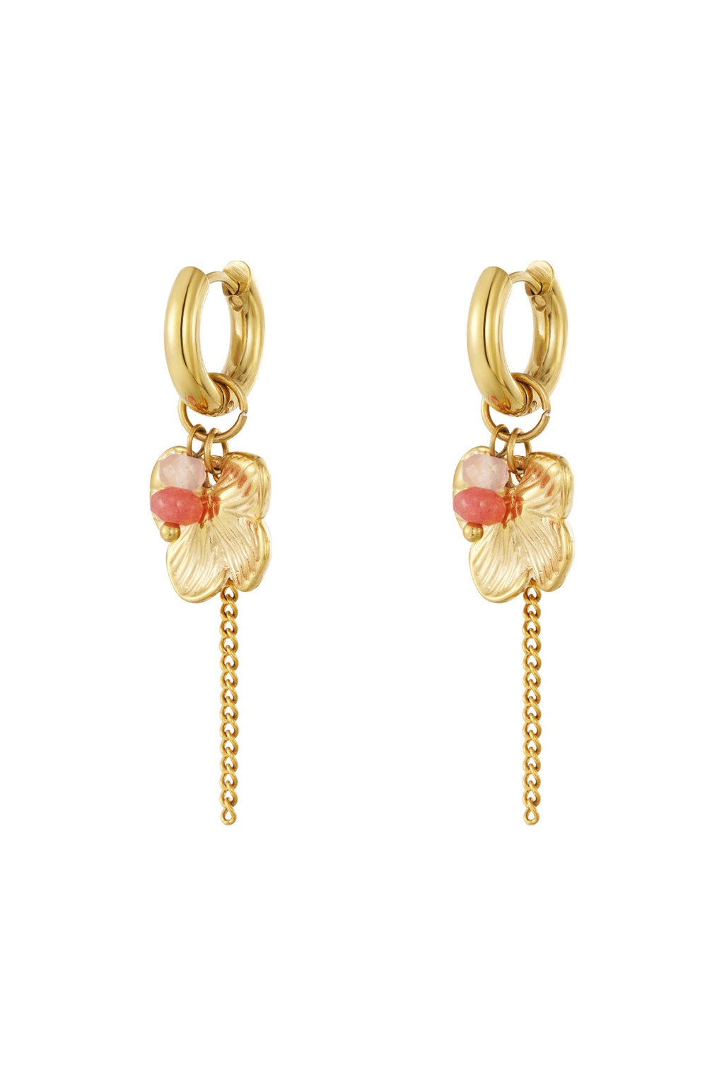 Oorhangers met bloem en vrolijke kralen goud