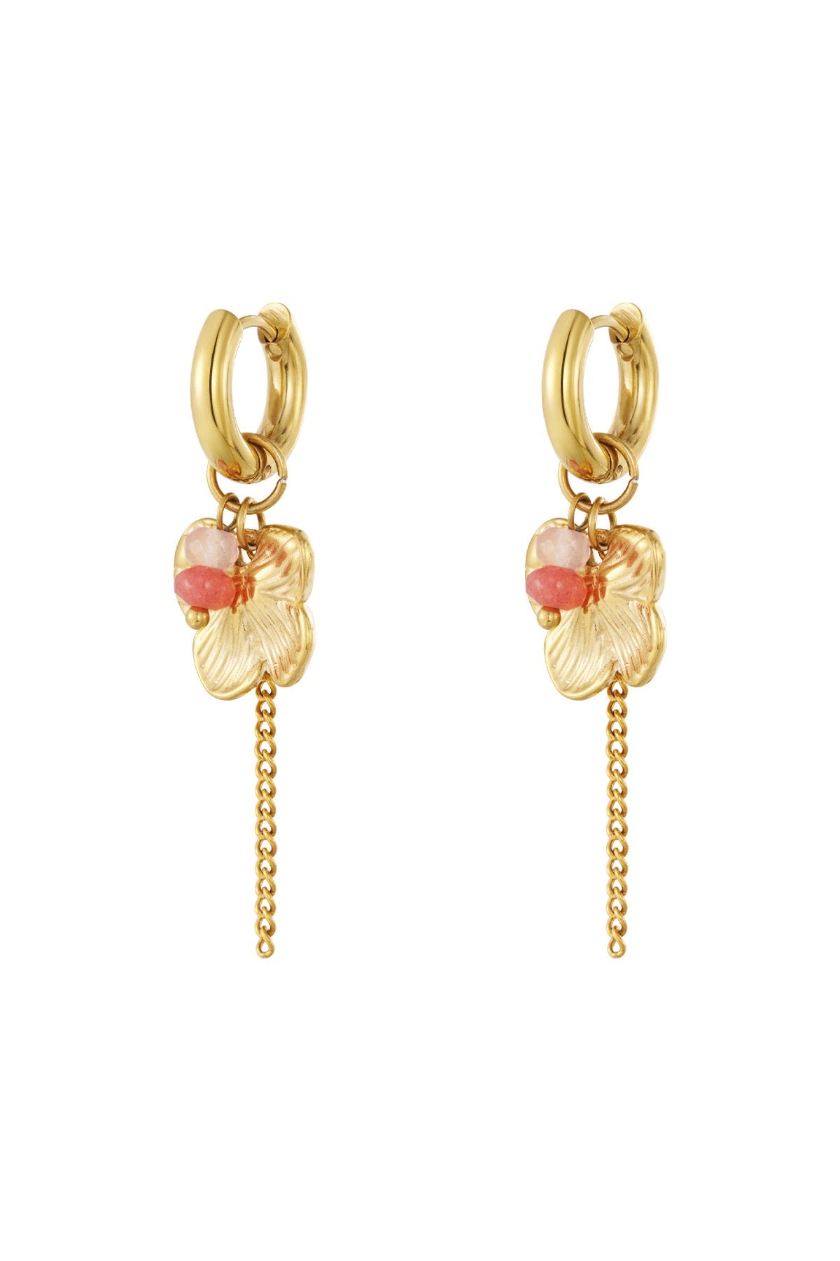 Oorhangers met bloem en vrolijke kralen goud
