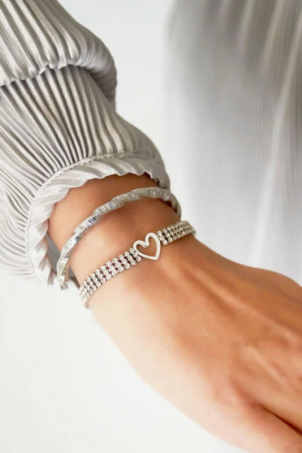 Statement armband met glitters en hart in zilver