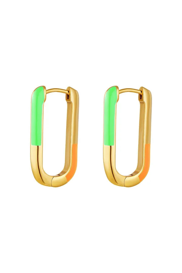 Statement oorhangers in het goud met gekleurde details van stainless steel