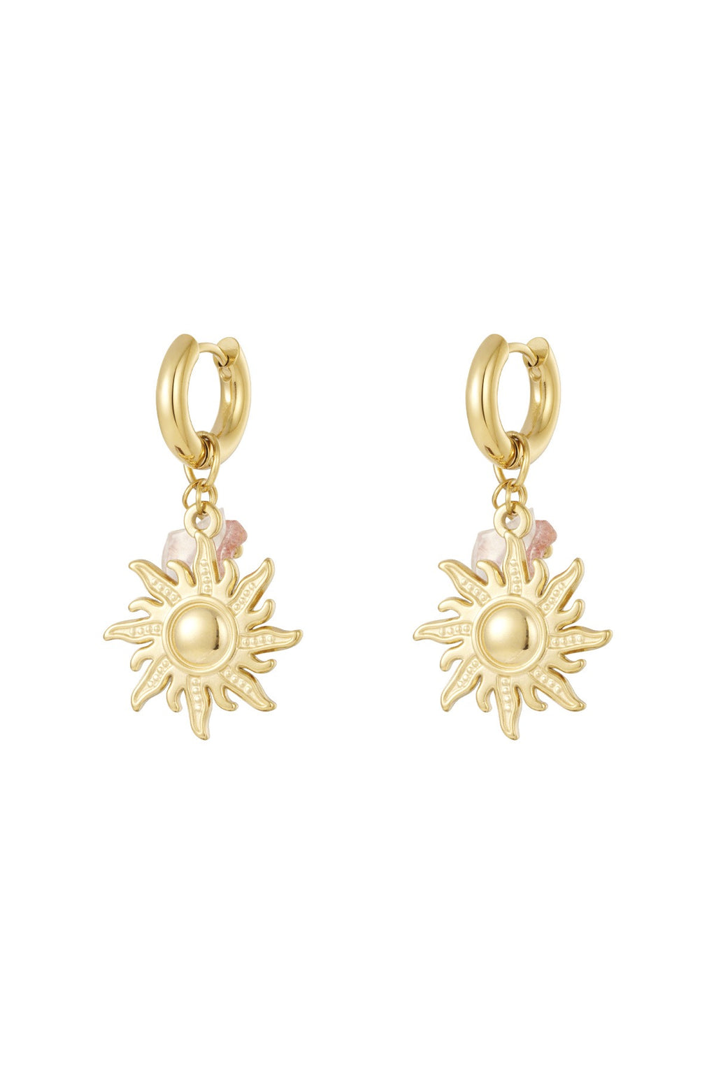 Oorbellen met zonnetjes en roze kralen goud
