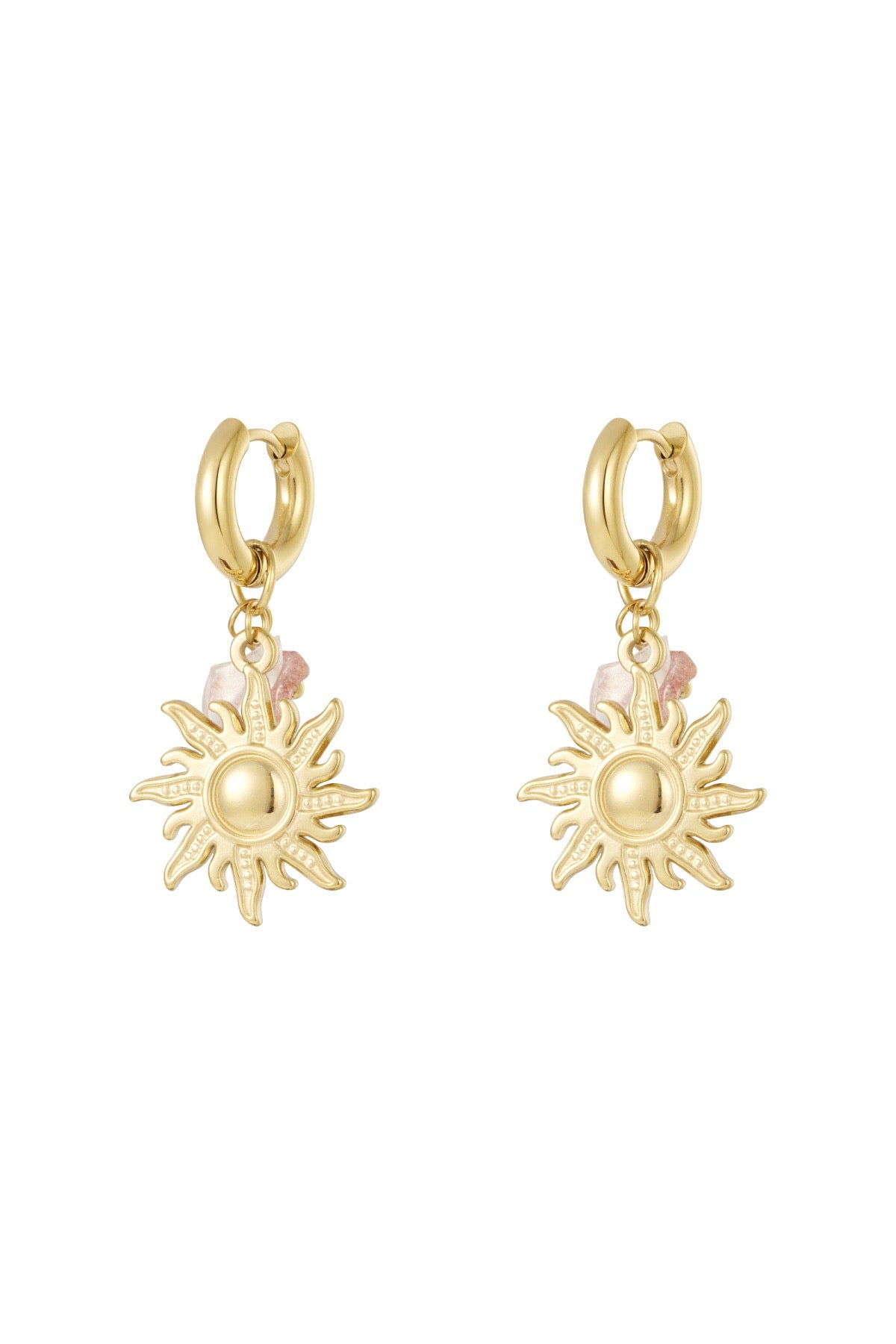 Oorbellen met zonnetjes en roze kralen goud