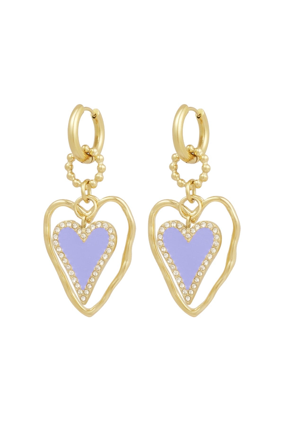 Statement oorhangers van harten goud met paarse details