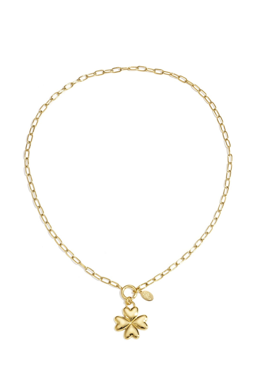 Ketting met fijne schakel en klaver hanger in het goud