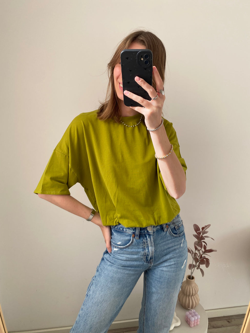 Shirt met korte mouw in het groen met cropped effect